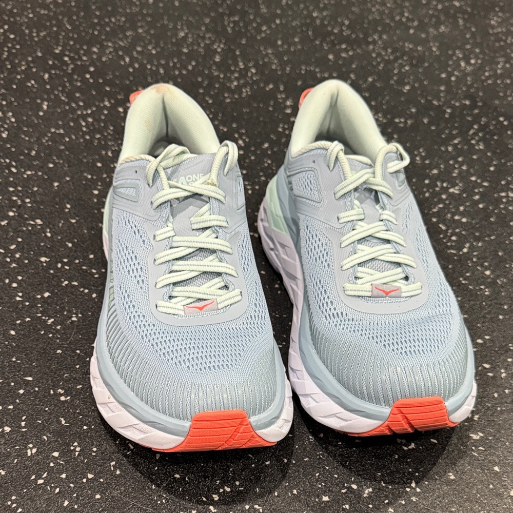Hoka One One Light Blue and Coral Athletic Shoes